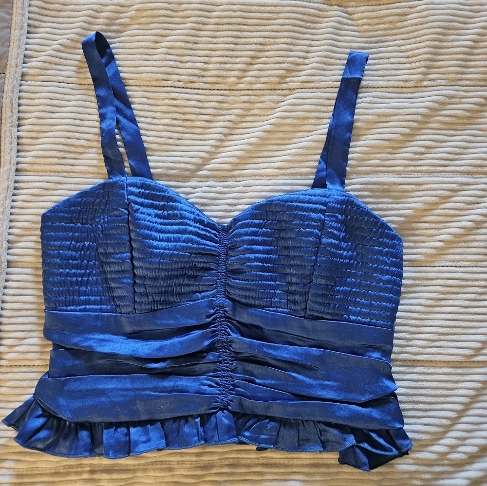 BOG Collective Blue Ruched Tank Top Size L